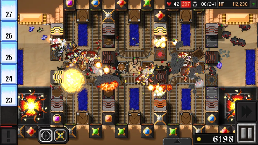 Schermata di gioco di Dungeon Warfare 2: il corridoio del dungeon con le trappole piazzate dal difensore.